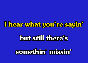 I hear what you're sayin'
but still there's

somethin' missin'