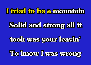 I tried to be a mountain
Solid and strong all it
took was your leavin'

To know I was wrong