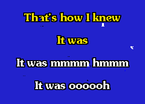 Th at's how I krlnew
It was
It was mmmm hmmm

It was oooooh

(