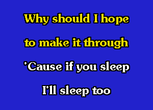 Why should 1 hope
to make it through

'Cause if you sleep

I'll sleep too