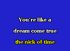You're like a

dream come Me

the nick of time