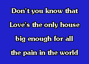 Don't you know that
Love's the only house
big enough for all

the pain in the world