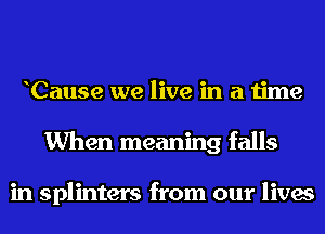 Cause we live in a time
When meaning falls

in splinters from our lives