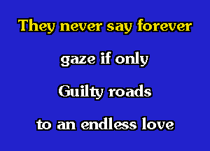 They never say forever

gaze if only
Guilty roads

to an endlas love