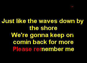 Just like the waves down by
the shore
We're gonna keep on
comin back for more
Please remember me