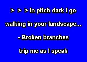 t) In pitch dark I go

walking in your landscape...

- Broken branches

trip me as I speak