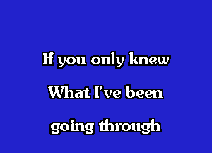 If you only knew
What I've been

going through
