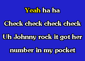Yeah ha ha

Check check check check
Uh Johnny rock it got her

number in my pocket
