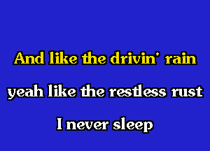 And like the drivin' rain
yeah like the restless rust

I never sleep