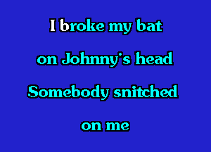 I broke my bat

on Johnny's head
Somebody snitched

on me