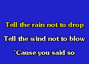 Tell the rain not to drop

Tell me wind not to blow

'Cause you said so