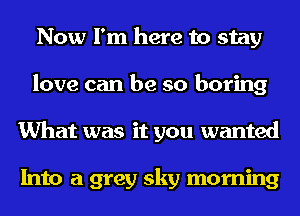 Now I'm here to stay
love can be so boring
What was it you wanted

Into a grey sky morning