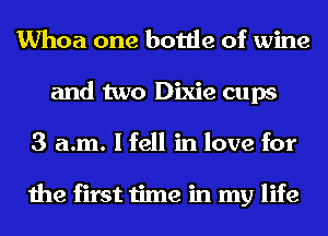 Whoa one bottle of wine
and two Dixie cups
3 a.m. I fell in love for

the first time in my life