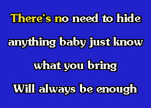 There's no need to hide
anything baby just know
what you bring

Will always be enough