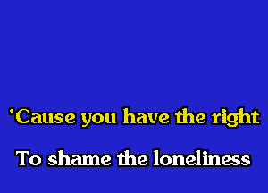 'Cause you have the right

To shame the loneliness