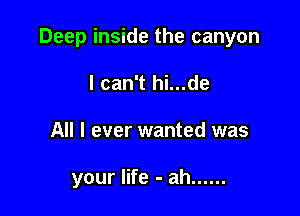 Deep inside the canyon

I can't hi...de
All I ever wanted was

your life - ah ......