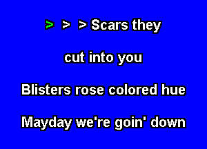 t' 2. Scars they
cut into you

Blisters rose colored hue

Mayday we're goin' down