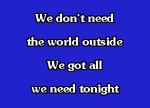We don't need

the world outside

We got all

we need tonight