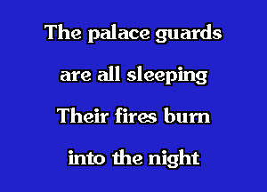 The palace guards

are all sleeping
Their fires burn

into the night