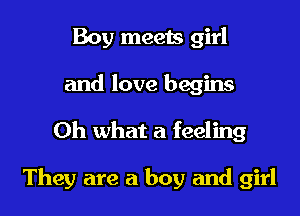 Boy meets girl
and love begins

Oh what a feeling

They are a boy and girl