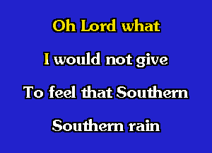 Oh Lord what

I would not give

To feel that Southern

Southern rain