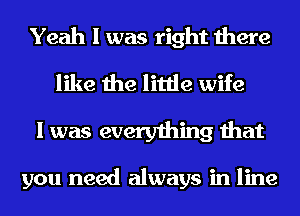 Yeah I was right there
like the little wife
I was everything that

you need always in line