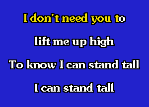 I don't need you to
lift me up high
To know I can stand tall

I can stand tall