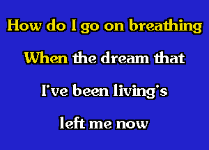 How do I go on breathing
When the dream that
I've been living's

left me now