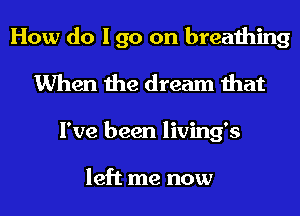 How do I go on breathing
When the dream that
I've been living's

left me now