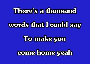 There's a thousand
words that I could say
To make you

come home yeah