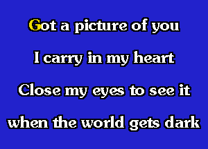 Got a picture of you
I carry in my heart
Close my eyes to see it

when the world gets dark