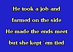 He took a job and
farmed on the side
He made the ends meet

but she kept 'em tied