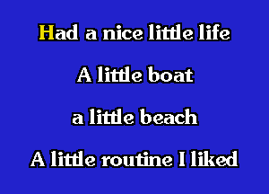 Had a nice little life
A little boat
a little beach
A little routine I liked