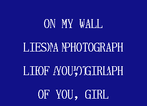 ON MY WALL
LIEswADPHOTOGRAPH
LIEOF IYOU'SEIRUPH

OF YOU , GIRL l