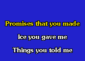 Promises that you made
Ice you gave me

Things you told me
