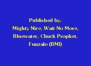 Published bgn
Mighty Nice, Wait No More,
Bluewater, Chuck Prophet,

Funzalo (BMI)