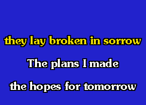 they lay broken in sorrow
The plans I made

the hopes for tomorrow