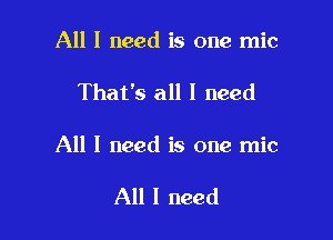 All I need is one mic

That's all I need

All I need is one mic

All I need