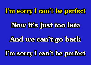 I'm sorry I can't be perfect

Now it's just too late

And we can't go back

I'm sorry I can't be perfect