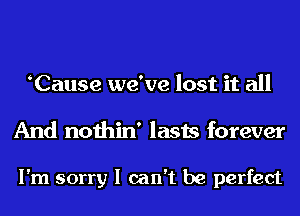 Cause we've lost it all
And nothin' lasts forever

I'm sorry I can't be perfect