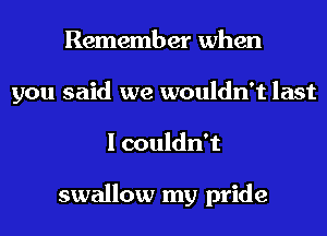 Remember when
you said we wouldn't last

I couldn't

swallow my pride