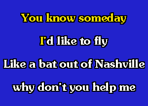 You know someday

I'd like to fly
Like a bat out of Nashville

why don't you help me