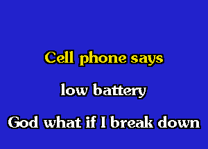 Cell phone says

low battery

God what if I break down