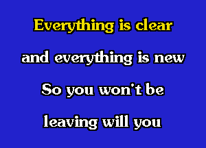 Everything is clear
and everything is new
So you won't be

leaving will you