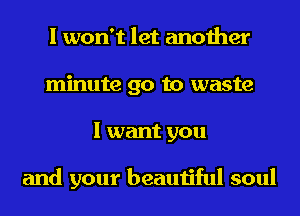 I won't let another
minute 90 to waste
I want you

and your beautiful soul