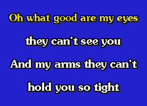 Oh what good are my eyes
they can't see you
And my arms they can't

hold you so tight