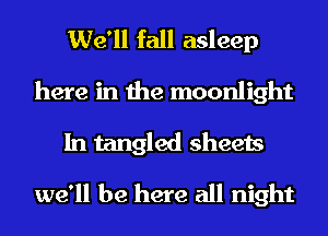 We'll fall asleep
here in the moonlight
In tangled sheets

we'll be here all night