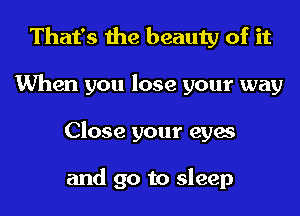 That's the beauty of it
When you lose your way
Close your eyes

and go to sleep