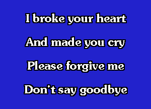 I broke your heart
And made you cry

Please forgive me

Don't say goodbye I