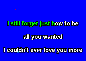 I still forget just how to be

all you wanted

I couldn't ever love you more